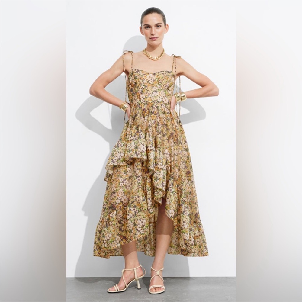 & Other Stories Floral Ruffled Asymmetrical Midi Dress